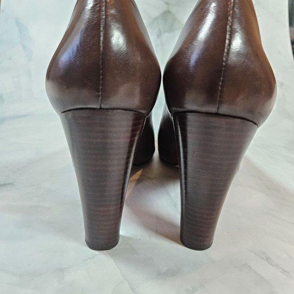J. Vincent brown leather peep toe pumps, size 9.5 - Picture 3 of 7
